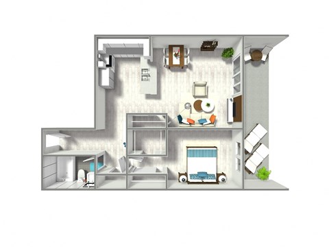 Floor plan for 1 bed, 1 bath, 690 sqft